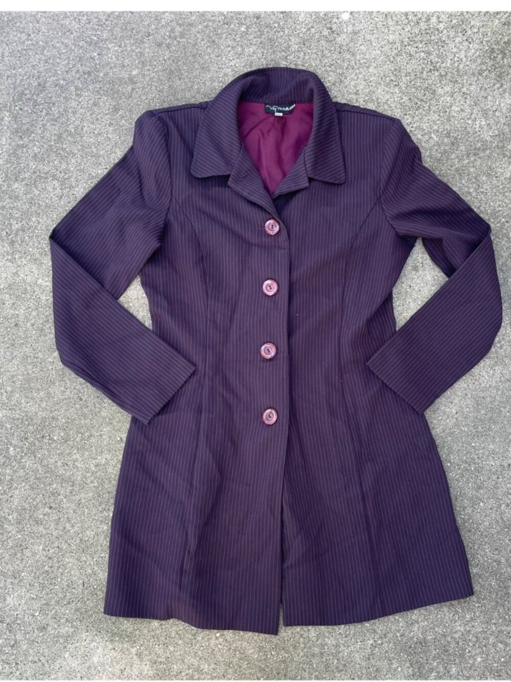 Vintage 90s My Michelle Long Blazer Tailored Deep Purple Goth sz 11 12 Pinstripe